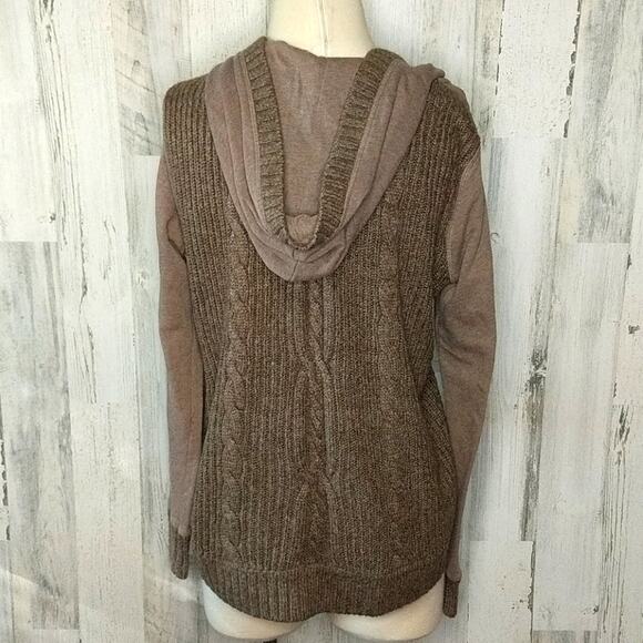 AEROPOSTALE Tan Hooded Cable Sweater Sweatshirt Medium - Picture 2 of 8